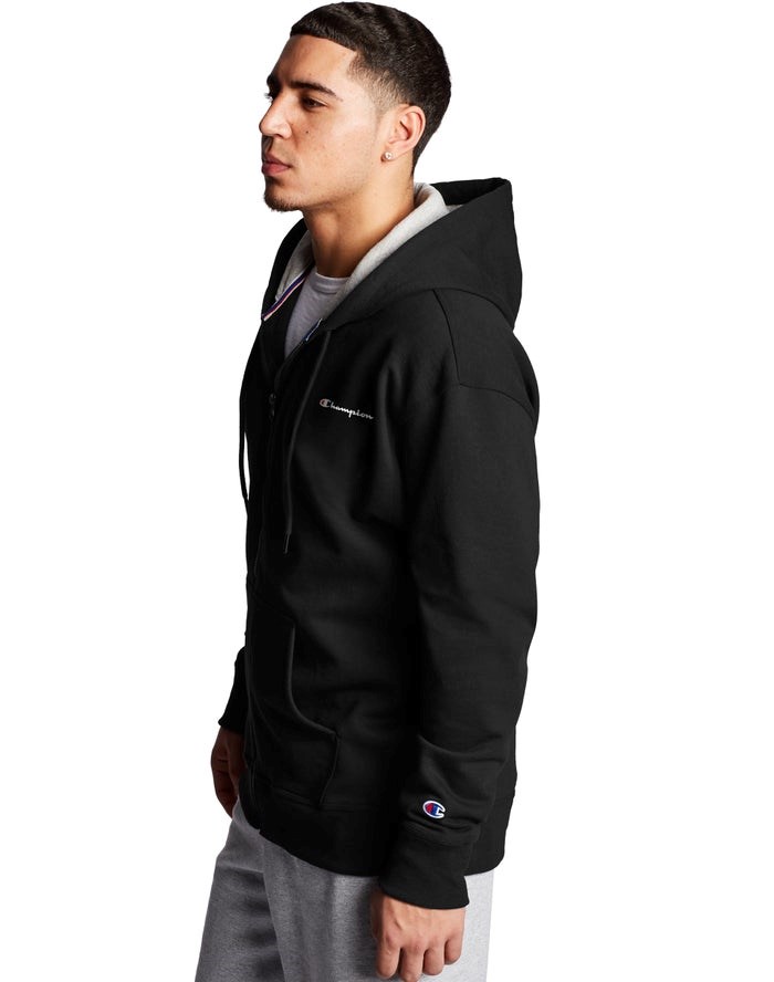 Champion Powerblend Fleece Full Zip Script Logo Hoodie Herr Svarta | 5613094-EJ