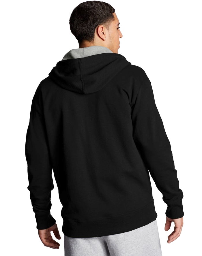 Champion Powerblend Fleece Full Zip Script Logo Hoodie Herr Svarta | 5613094-EJ