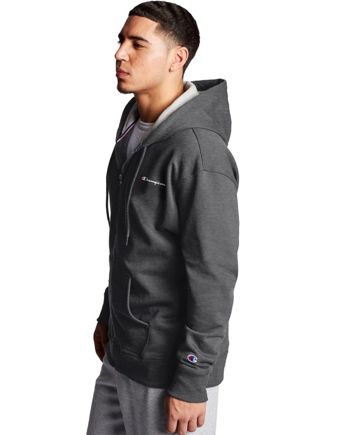 Champion Powerblend Fleece Full Zip Script Logo Hoodie Herr Mörkgrå | 6805341-WS