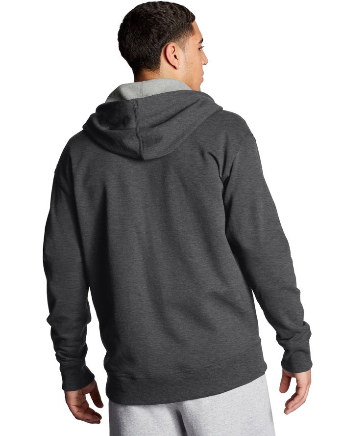 Champion Powerblend Fleece Full Zip Script Logo Hoodie Herr Mörkgrå | 6805341-WS