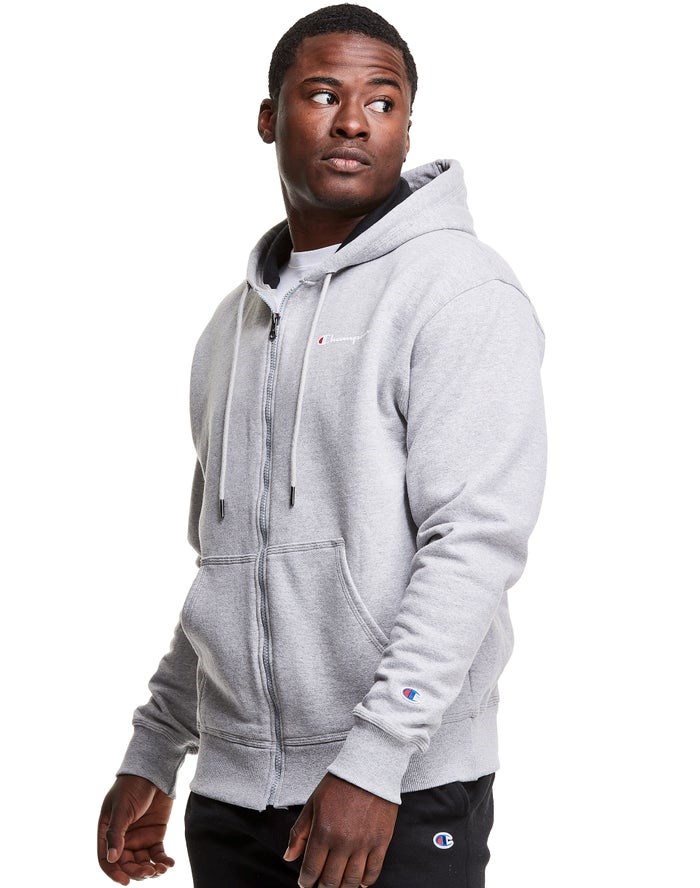 Champion Powerblend Fleece Full Zip Script Logo Hoodie Herr Grå | 9321507-BN