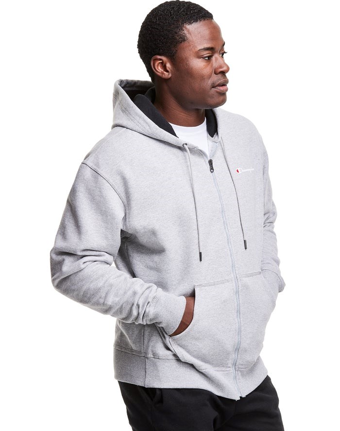 Champion Powerblend Fleece Full Zip Script Logo Hoodie Herr Grå | 9321507-BN