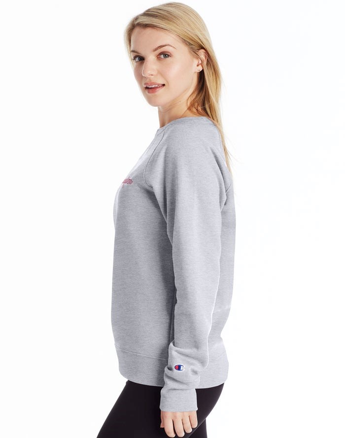 Champion Powerblend Fleece Klassiska Crew Script Logo T-shirt Dam Grå | 0938164-XY