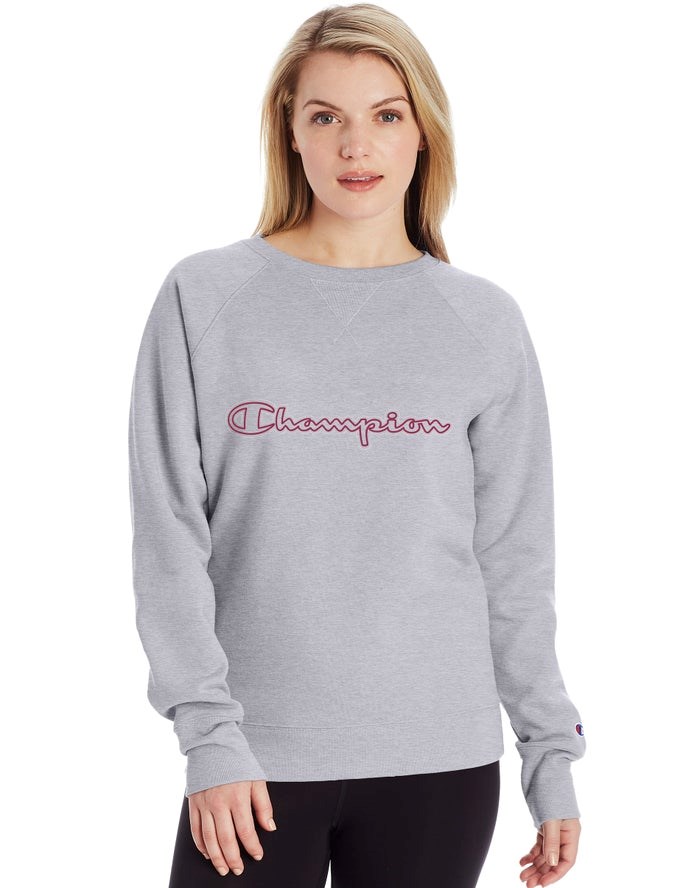 Champion Powerblend Fleece Klassiska Crew Script Logo T-shirt Dam Grå | 0938164-XY