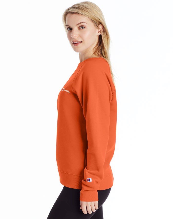 Champion Powerblend Fleece Klassiska Crew Script Logo T-shirt Dam Orange | 2358961-RM