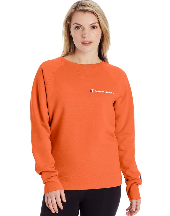 Champion Powerblend Fleece Klassiska Crew Script Logo T-shirt Dam Orange | 2358961-RM