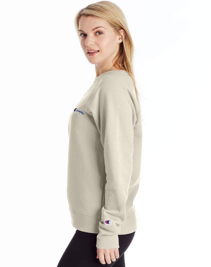 Champion Powerblend Fleece Klassiska Crew Script Logo T-shirt Dam Grädde | 3845627-NU