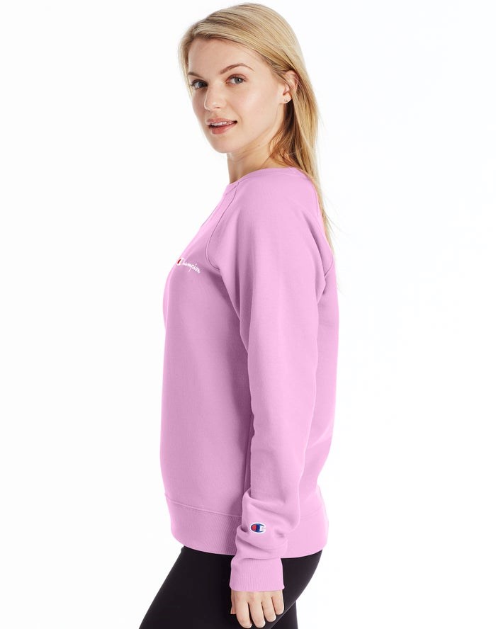 Champion Powerblend Fleece Klassiska Crew Script Logo T-shirt Dam Rosa | 4150829-AT