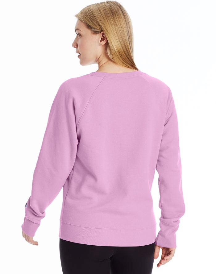 Champion Powerblend Fleece Klassiska Crew Script Logo T-shirt Dam Rosa | 4150829-AT