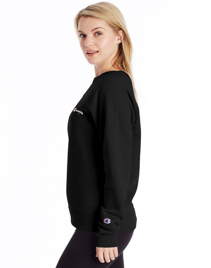 Champion Powerblend Fleece Klassiska Crew Script Logo T-shirt Dam Svarta | 4956723-TX