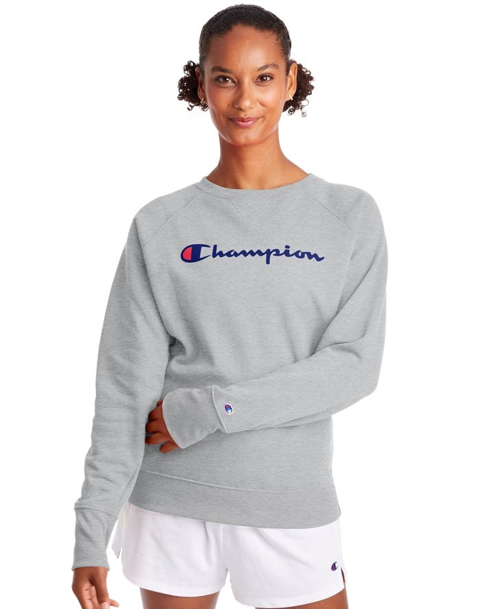 Champion Powerblend Fleece Klassiska Crew Script Logo T-shirt Dam Grå | 7265180-XC