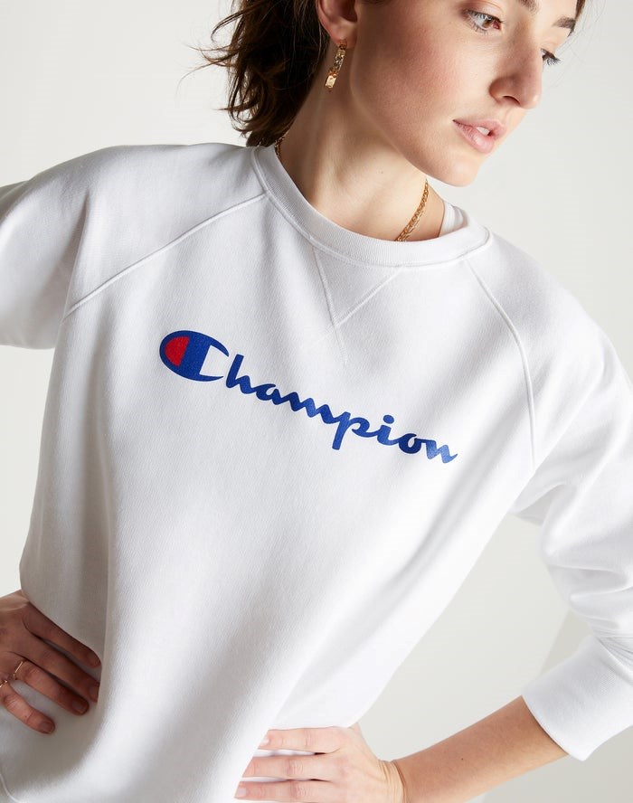 Champion Powerblend Fleece Klassiska Crew Script Logo T-shirt Dam Vita | 8067451-XI