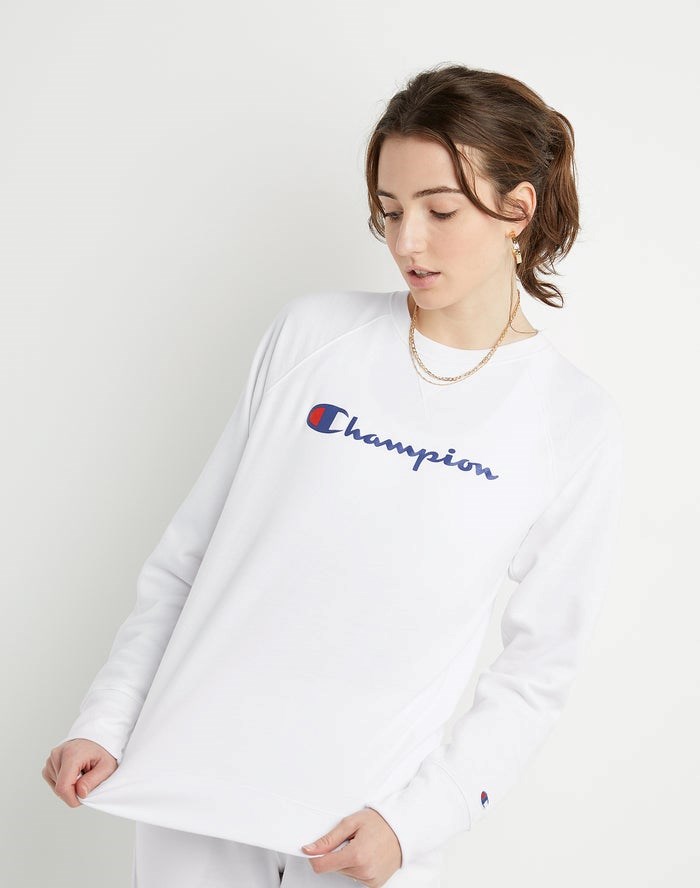 Champion Powerblend Fleece Klassiska Crew Script Logo T-shirt Dam Vita | 8067451-XI