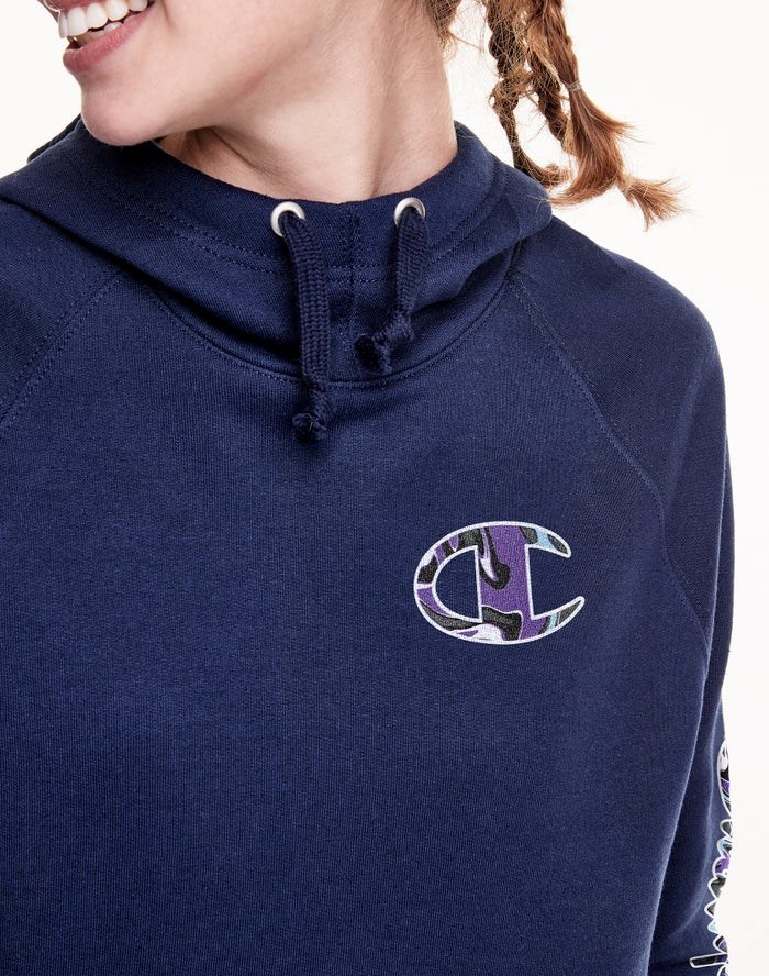 Champion Powerblend Fleece Liquid Filled C And Script Logo Jacka Dam Marinblå | 3268514-KI