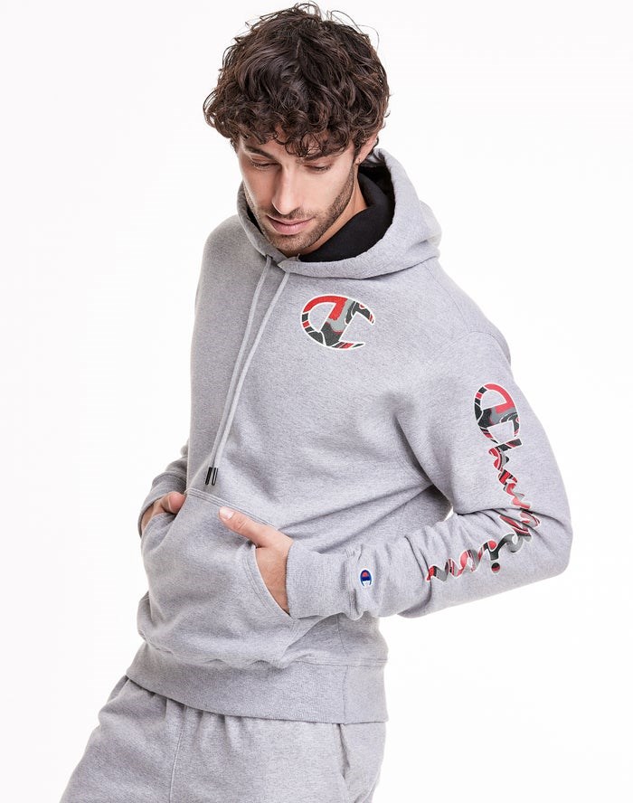 Champion Powerblend Fleece Liquid Filled C Hoodie Herr Grå | 9581370-BO