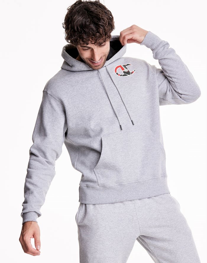 Champion Powerblend Fleece Liquid Filled C Hoodie Herr Grå | 9581370-BO