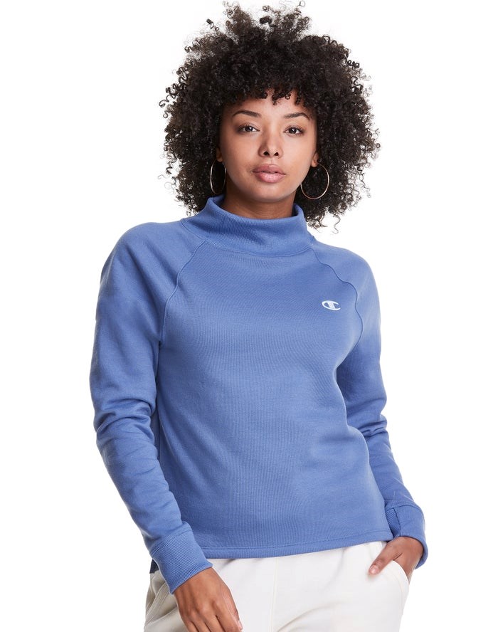 Champion Powerblend Fleece Mock Neck Embroidered Logo T-shirt Dam Blå | 7251463-QV