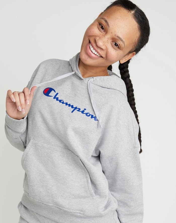 Champion Powerblend Fleece Relaxed Script Logo Jacka Dam Grå | 0629318-CB