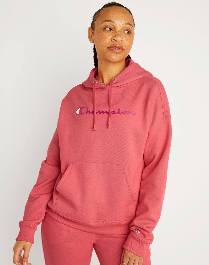 Champion Powerblend Fleece Relaxed Script Logo Jacka Dam Korall | 4709281-GX