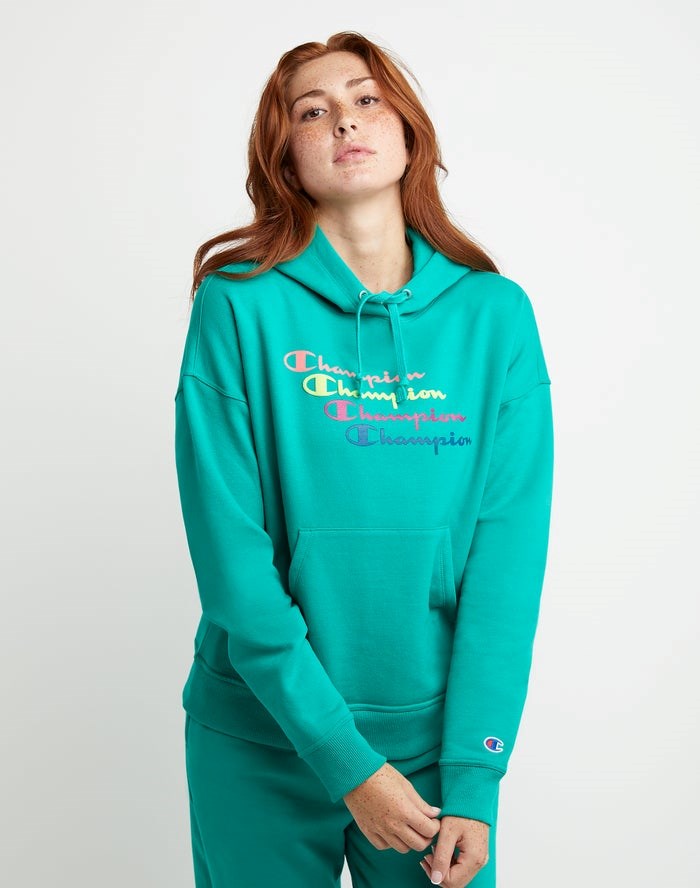 Champion Powerblend Fleece Relaxed Stacked Scripts Logo Jacka Dam Turkos | 1273964-BV