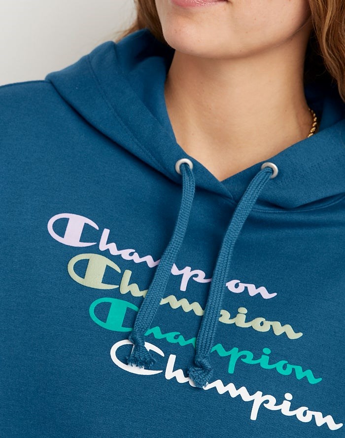 Champion Powerblend Fleece Relaxed Stacked Scripts Logo Jacka Dam Blå | 6014329-OT