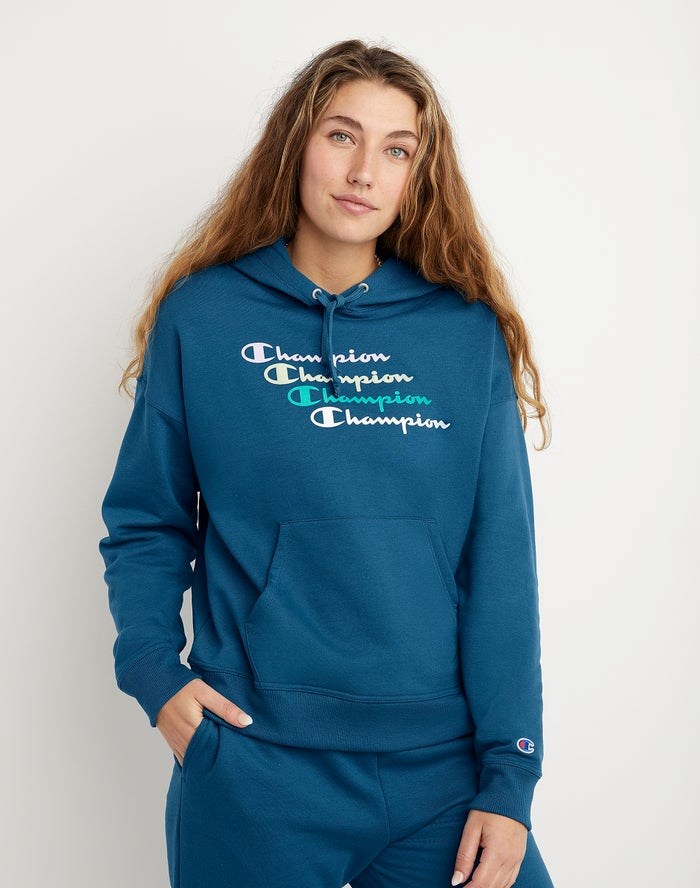 Champion Powerblend Fleece Relaxed Stacked Scripts Logo Jacka Dam Blå | 6014329-OT