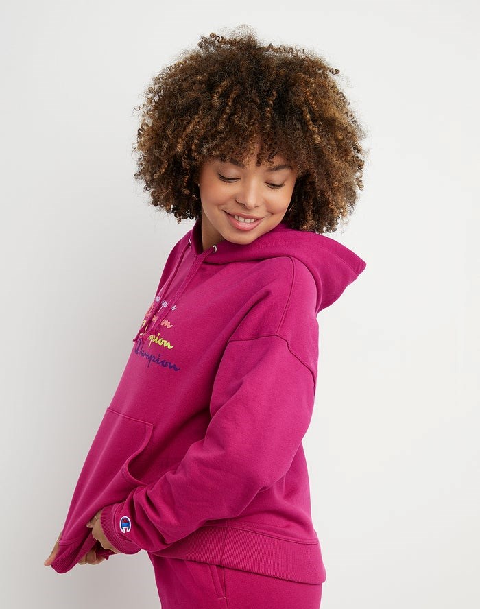 Champion Powerblend Fleece Relaxed Stacked Scripts Logo Jacka Dam Rosa | 9785603-GM