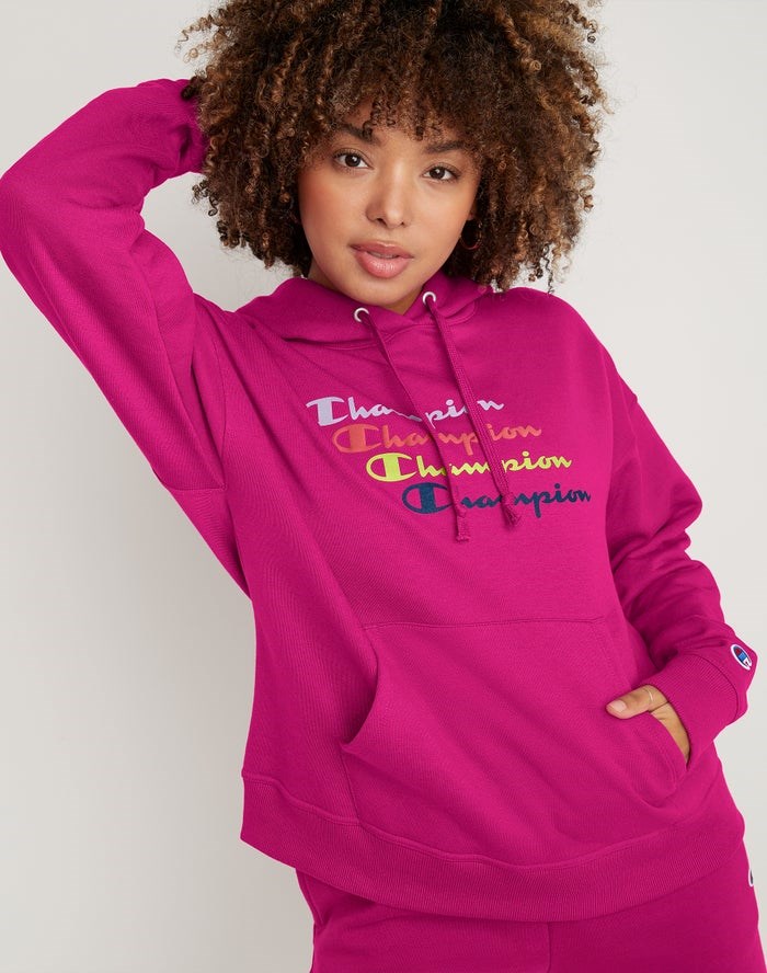 Champion Powerblend Fleece Relaxed Stacked Scripts Logo Jacka Dam Rosa | 9785603-GM