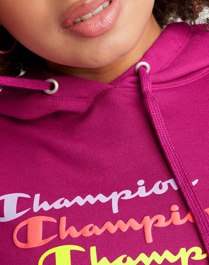 Champion Powerblend Fleece Relaxed Stacked Scripts Logo Jacka Dam Rosa | 9785603-GM