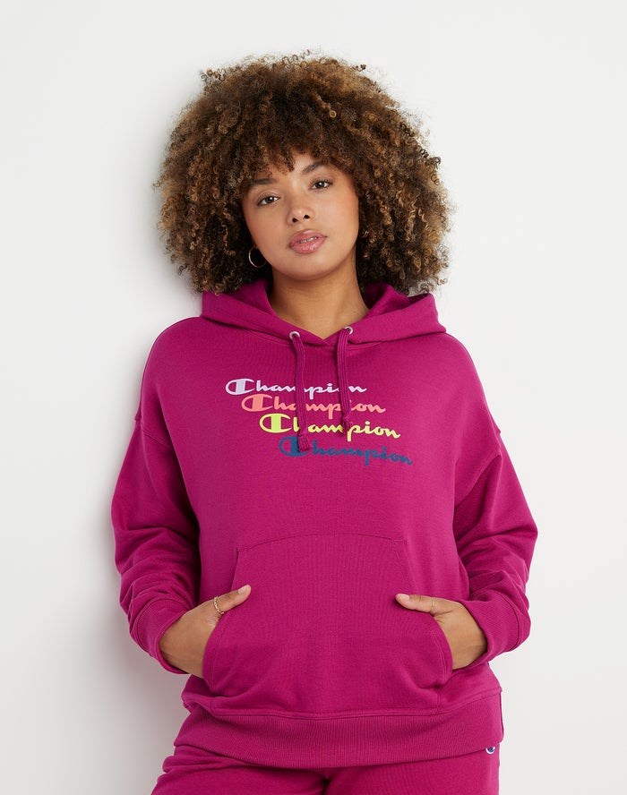 Champion Powerblend Fleece Relaxed Stacked Scripts Logo Jacka Dam Rosa | 9785603-GM