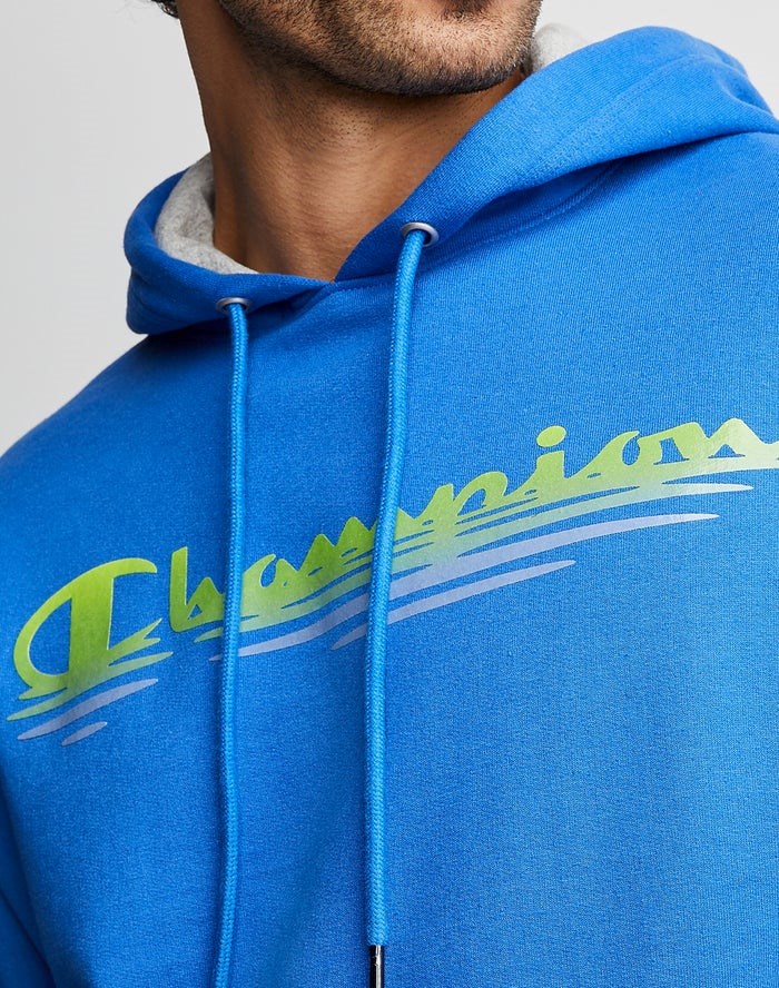 Champion Powerblend Fleece Ripple Effect Hoodie Herr Blå | 2760513-ER