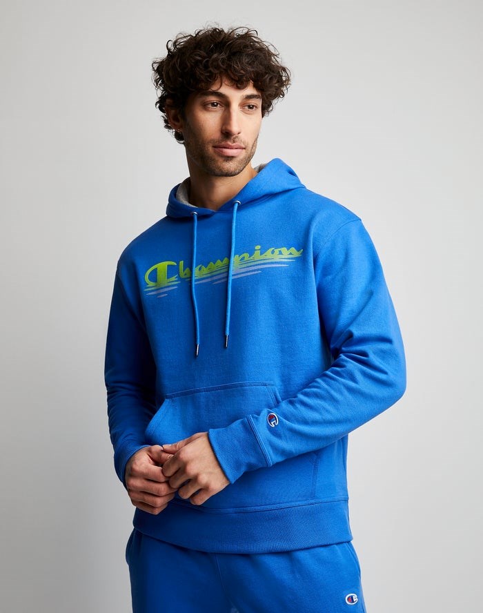 Champion Powerblend Fleece Ripple Effect Hoodie Herr Blå | 2760513-ER