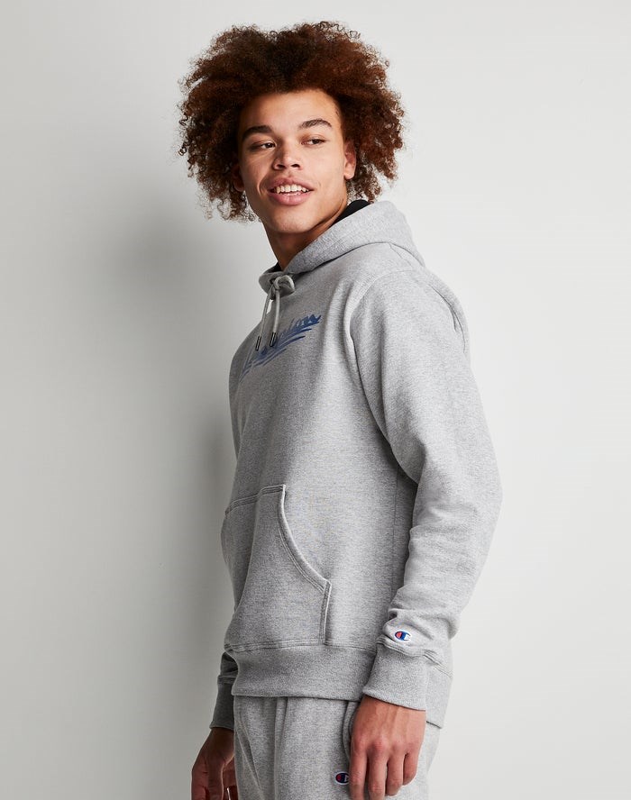 Champion Powerblend Fleece Ripple Effect Hoodie Herr Grå | 7256049-QS