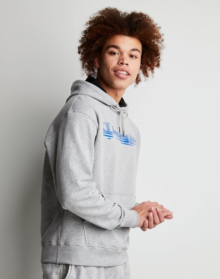 Champion Powerblend Fleece Ripple Effect Hoodie Herr Grå | 7256049-QS