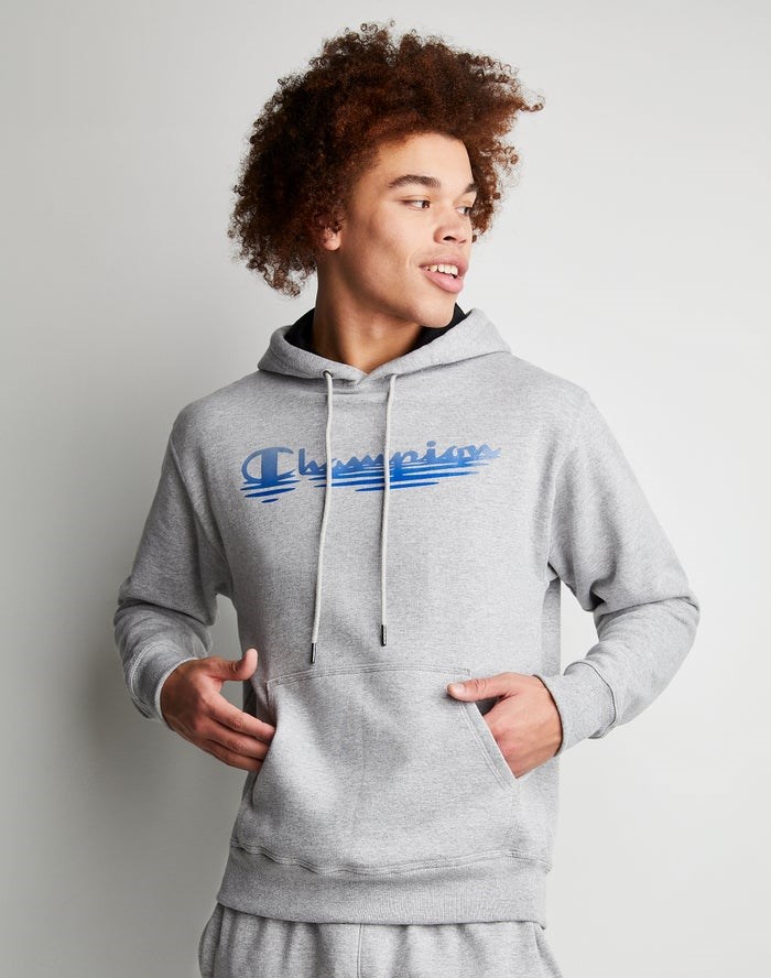 Champion Powerblend Fleece Ripple Effect Hoodie Herr Grå | 7256049-QS