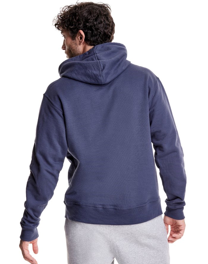 Champion Powerblend Fleece Script Logo Hoodie Herr Blå | 2170835-SW