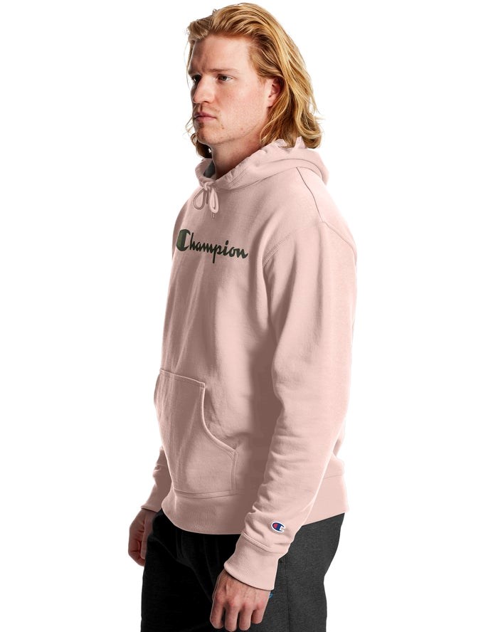 Champion Powerblend Fleece Script Logo Hoodie Herr Rosa | 2418096-VJ