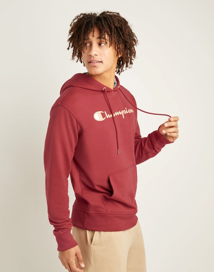 Champion Powerblend Fleece Script Logo Hoodie Herr Korall | 3964251-KB