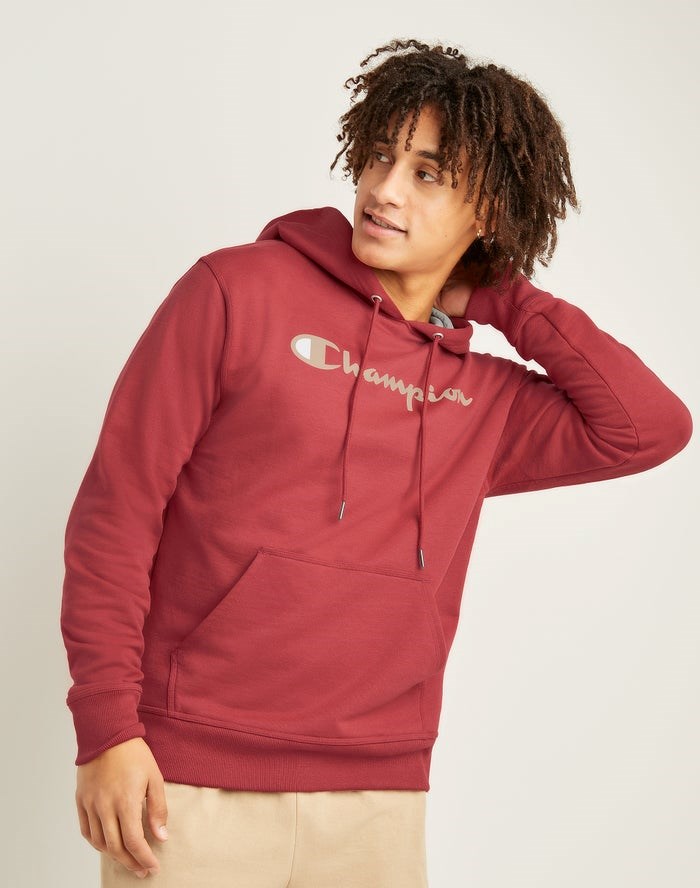 Champion Powerblend Fleece Script Logo Hoodie Herr Korall | 3964251-KB