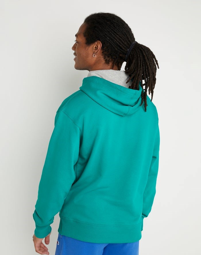 Champion Powerblend Fleece Script Logo Hoodie Herr Gröna | 4219603-LJ