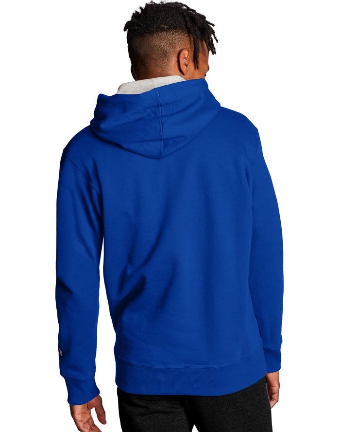 Champion Powerblend Fleece Script Logo Hoodie Herr Blå | 4957306-SQ