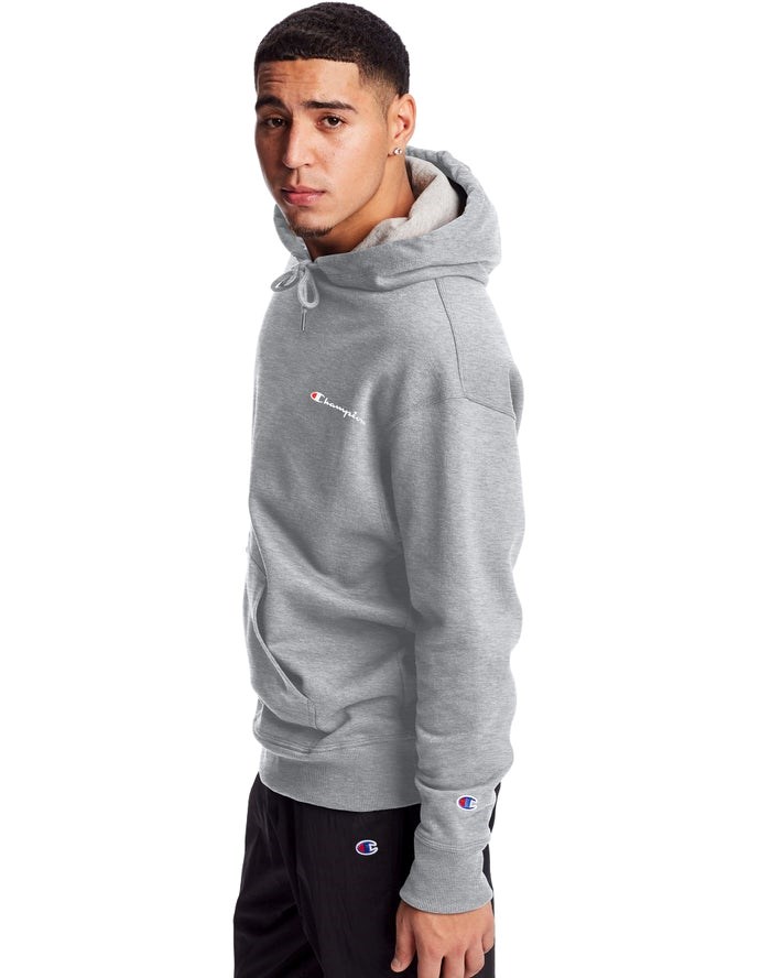 Champion Powerblend Fleece Script Logo Hoodie Herr Grå | 7312896-ZT