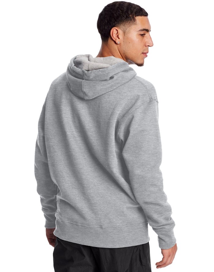 Champion Powerblend Fleece Script Logo Hoodie Herr Grå | 7312896-ZT