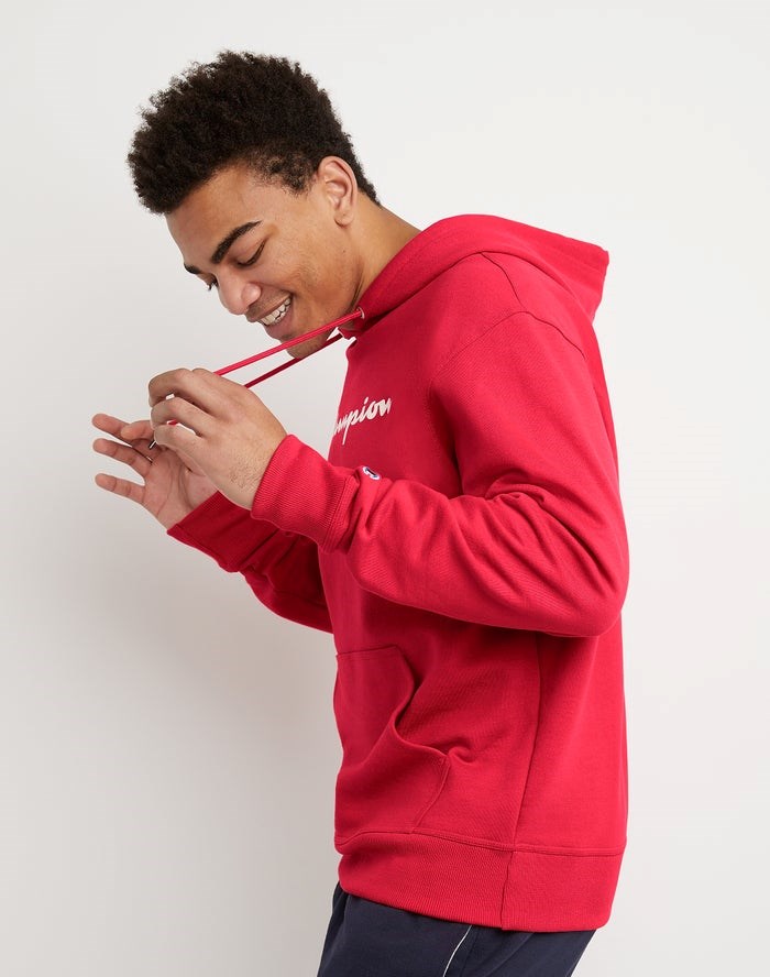 Champion Powerblend Fleece Script Logo Hoodie Herr Röda | 9318520-DS