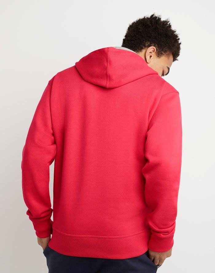 Champion Powerblend Fleece Script Logo Hoodie Herr Röda | 9318520-DS