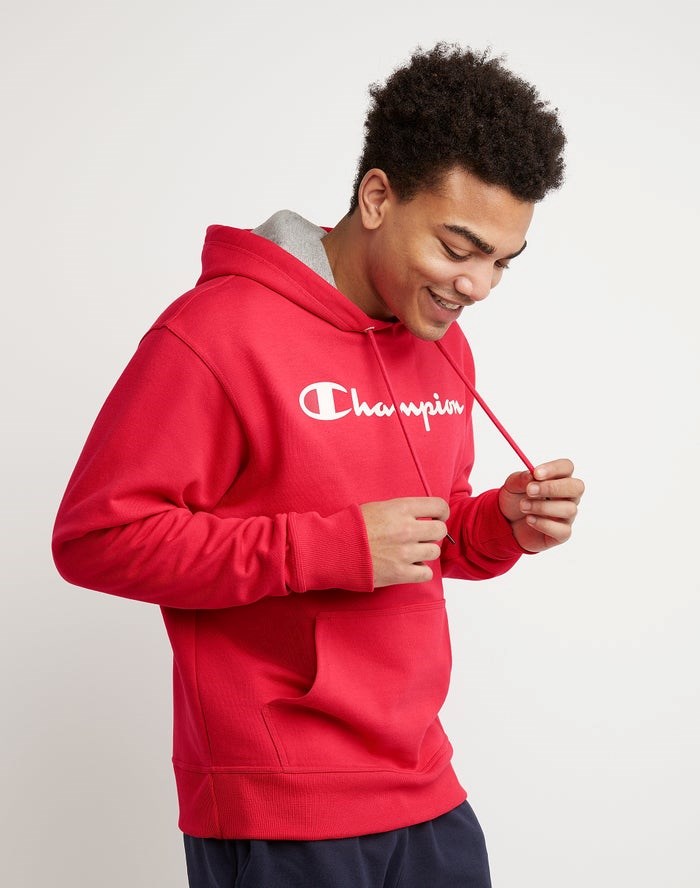 Champion Powerblend Fleece Script Logo Hoodie Herr Röda | 9318520-DS