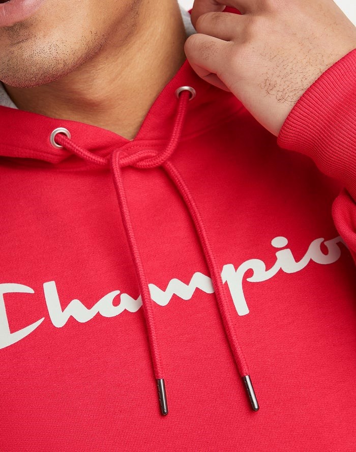 Champion Powerblend Fleece Script Logo Hoodie Herr Röda | 9318520-DS