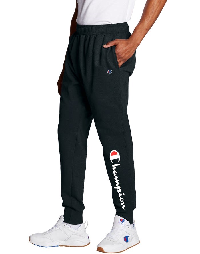 Champion Powerblend Fleece Script Logo Sweatpants Herr Svarta | 3067918-RU