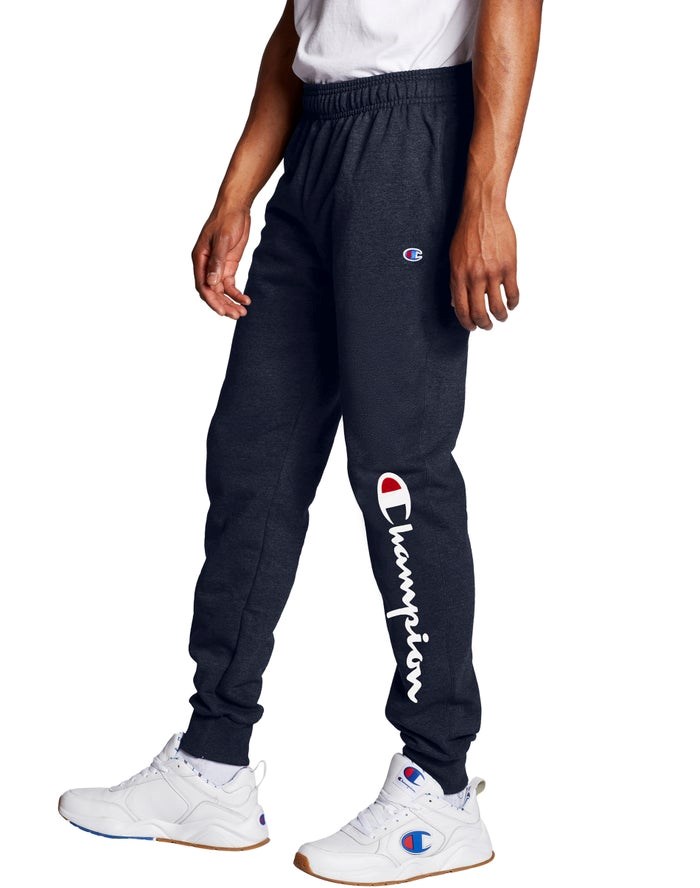 Champion Powerblend Fleece Script Logo Sweatpants Herr Marinblå | 6274985-RY