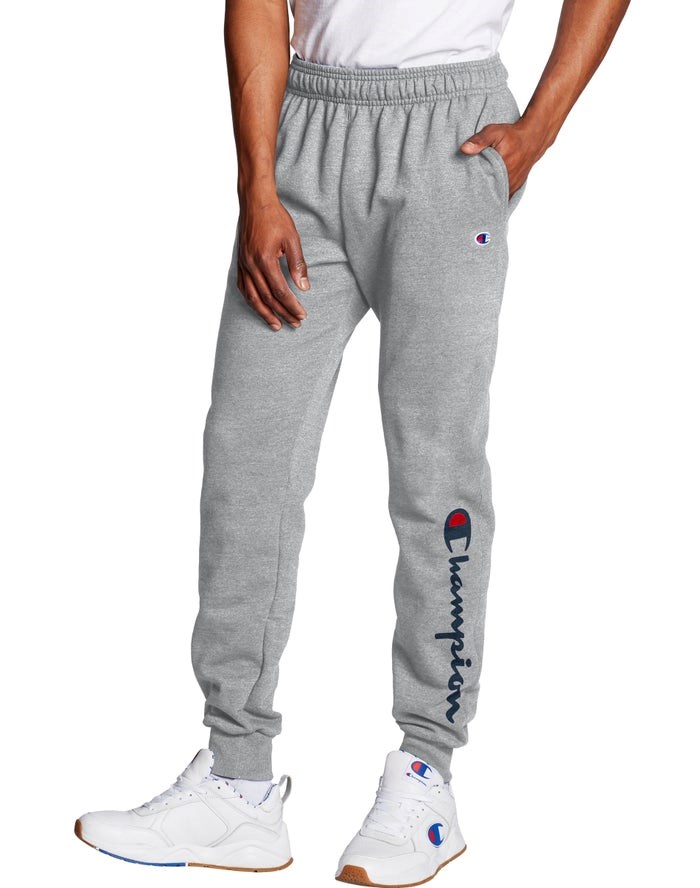 Champion Powerblend Fleece Script Logo Sweatpants Herr Grå | 8346259-TO